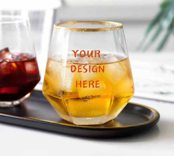 Copa de vino sin tallo de 300 ml, estilo americano, con logotipo personalizado y doble roca.