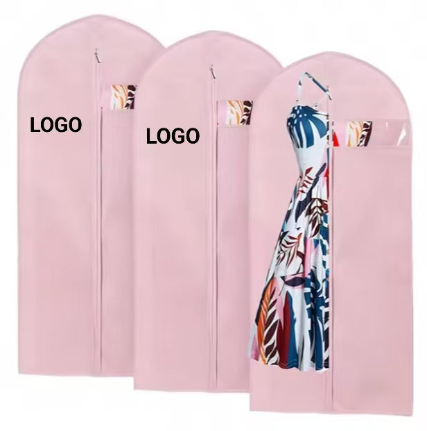 Custom Logo Personalized Travel Dust Cover Foldable Dress Clothes Suit Protector Garment Bag Woven Fabric Material for Packing