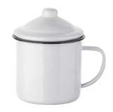Taza de café deportiva de esmalte blanco personalizada de 12 oz con tapa, venta al por mayor