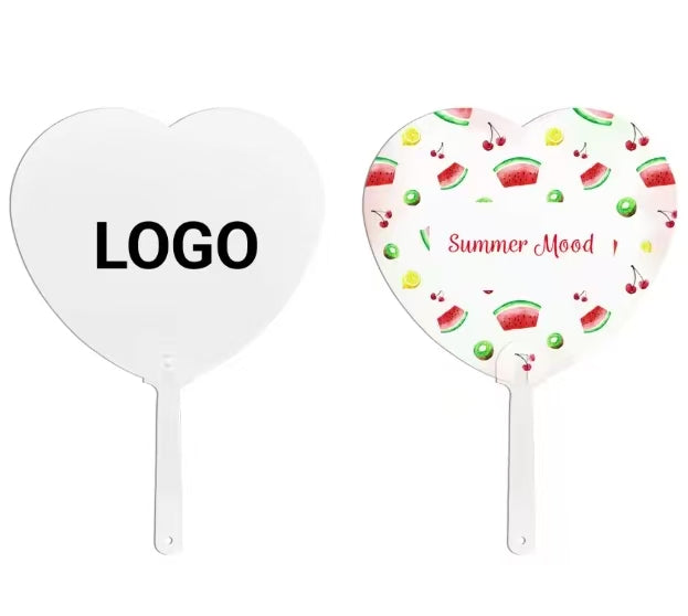 Custom Logo Summer Handheld DIY Fan Double-Sided Sublimation PET Plastic Heat Transfer Die-Cut Shape Hand Fan