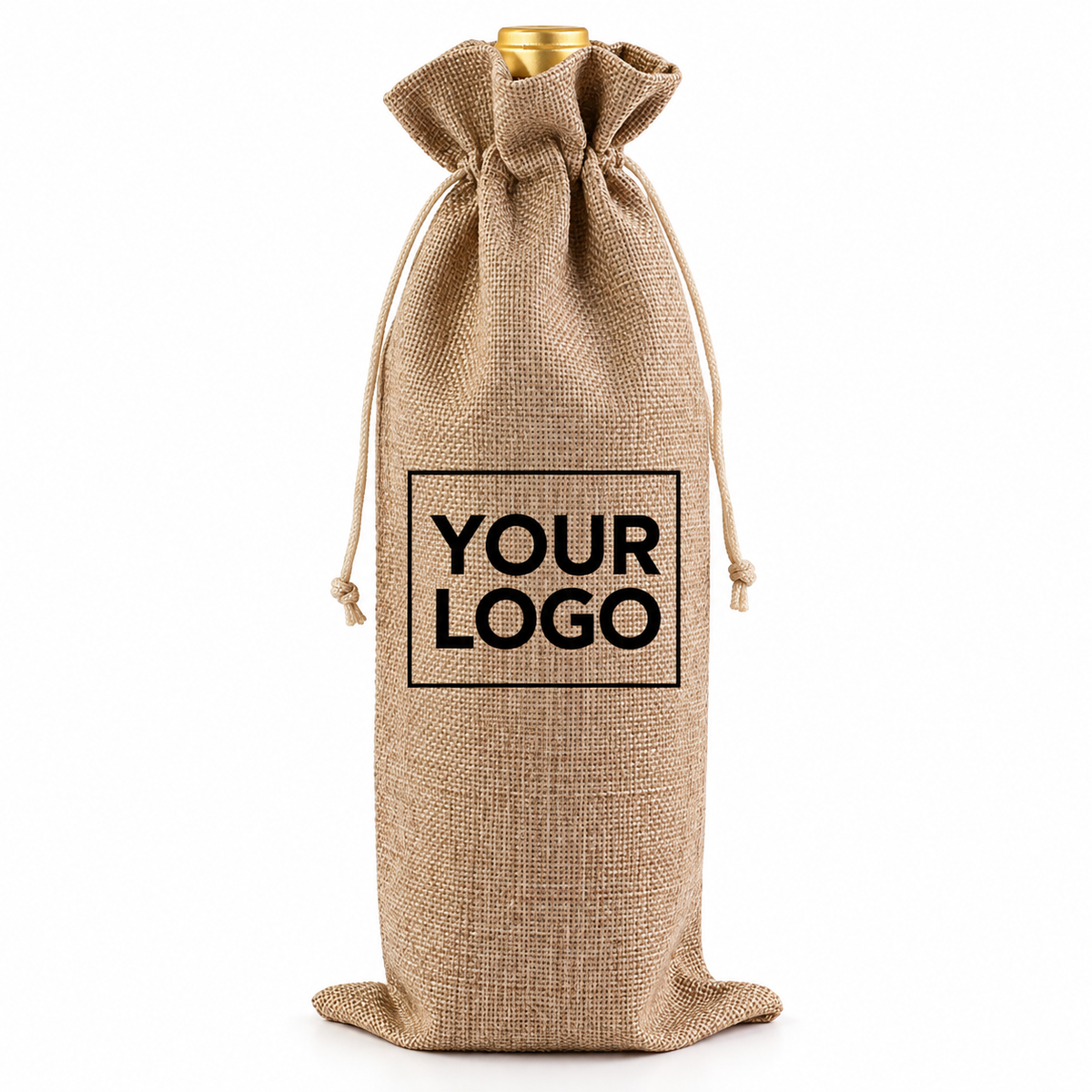 Custom Linen Wine Bag with Logo – Personalized Drawstring Bottle Gift Bag