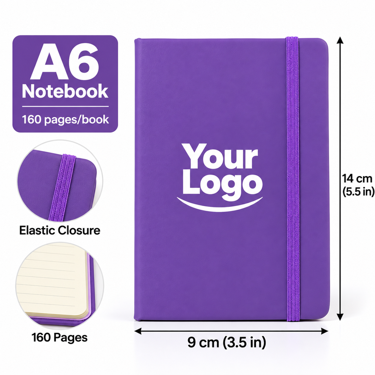 Custom A6 Notebook Wholesale | Personalized Pocket Journal with Logo, Elastic Strap, 160 Pages, 9 × 14 cm (3.5 × 5.5 in)