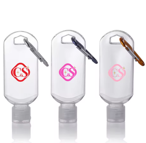 Label Custom PET Recyclable Spray Bottle Keychain Hand Sanitizer with Screen Printed Key Ring and Pump Sprayer