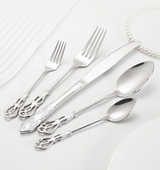 Cubiertos de acero inoxidable European Royal: cuchillo, tenedor y cuchara para carne con relieve y diseño hueco tallado para restaurantes en casa y hoteles. 