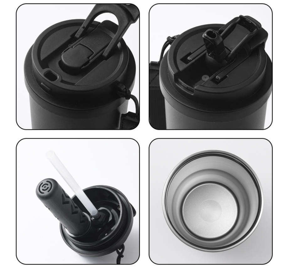 Taza de viaje con aislamiento al vacío de acero inoxidable 304 de 25 oz con correa de transporte, vaso de café portátil para auto, marca personalizada disponible