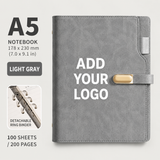 Custom Logo A5 Refillable PU Leather Notebook with 6-Ring Binder, 100 Sheets / 200 Pages, Business Journal Organizer