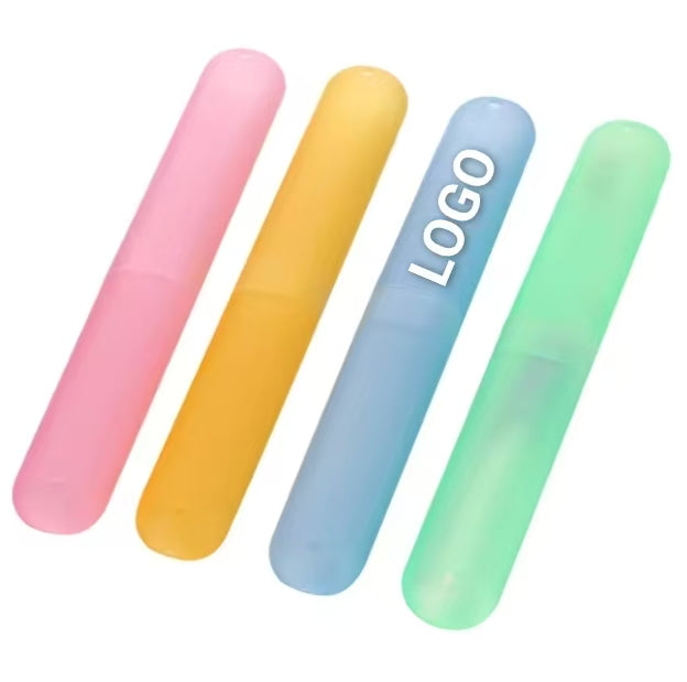Estuche para cepillo de dientes de viaje redondo de plástico desechable, duradero y ecológico con logotipo personalizado, diseño clásico, fácil de limpiar.