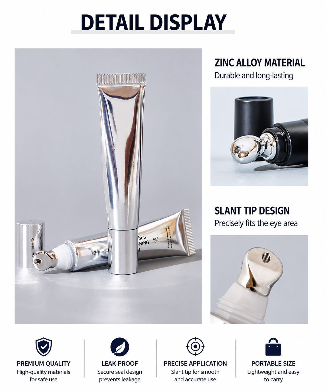 Custom 5–25g 5-Layer PE Cosmetic Soft Tube | Zinc Alloy Massage Applicator for Eye Cream & Lip Balm