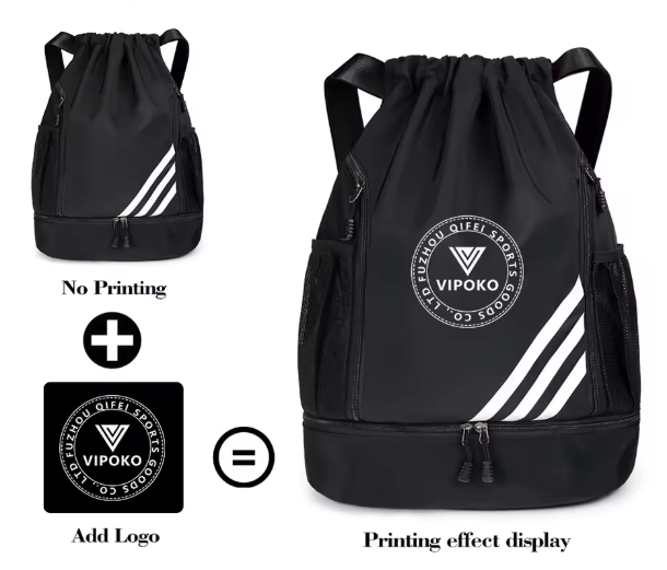 Custom Logo Sports Basketball Backpack Large Capacity Flap Pocket with Zipper Closure Fashion Drawstring Bag
