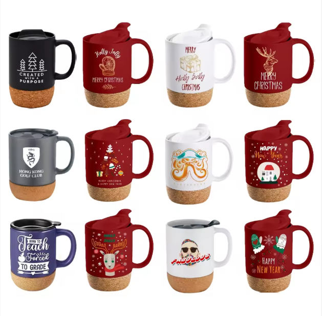 Taza de cerámica para espresso de 15 oz con base de corcho, con logotipo personalizado y nuevo estilo, venta al por mayor.