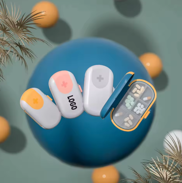 OEM Custom Logo Printing 4 Grid Pill Organizer Weekly Pill Box Travel Medicine Storage Box Vitamin