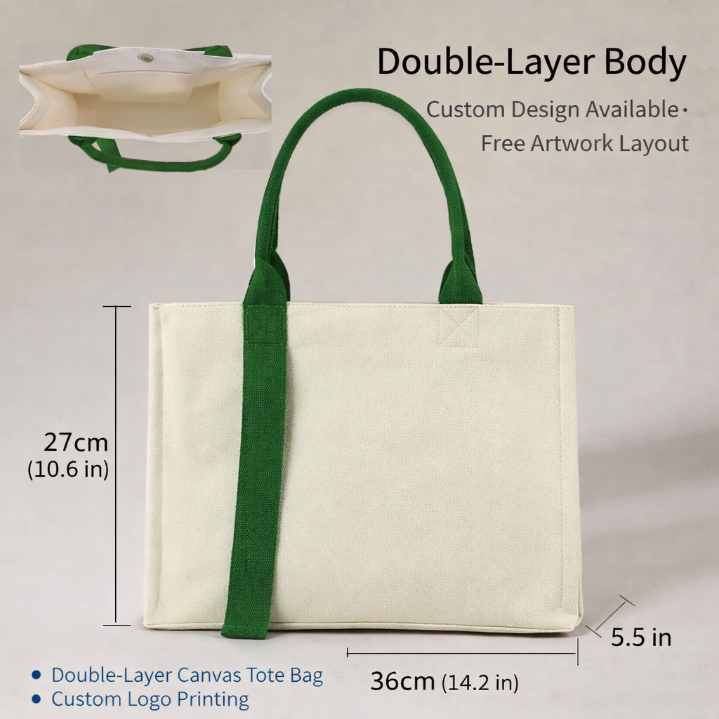 Bolsa de lona estructurada premium: bolsa reutilizable con embalaje boutique e impresión personalizada.