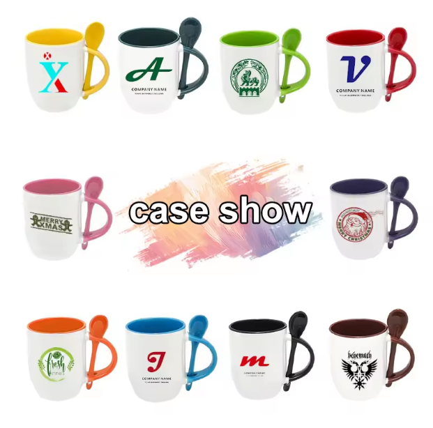 Custom Logo Manufacturer Promotional 11Oz Colorful Color Inside Milk Coffee Mug Wholesale Sublimation Ceramic Mug With Matching Color Spoon