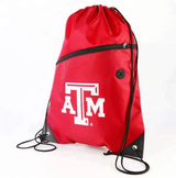 Mochila deportiva de nailon y poliéster duradera, promocional y personalizada, con cordón ajustable para bolsillo frontal con cremallera y orificio para auriculares.