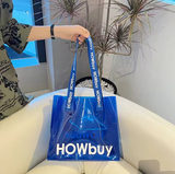 Nueva bolsa de compras transparente de PVC con logotipo personalizado impreso a la moda, bolsa de compras impermeable de PVC, bolsa de playa