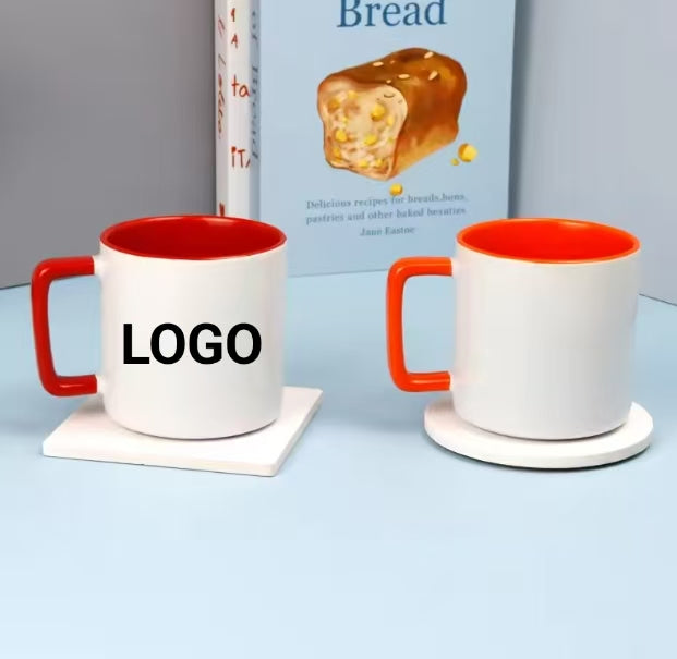 Custom Logo 11oz White Sublimation Colored Inner Handle Ceramic Coffee Mug Square Handle Sublimation Coffee Mug