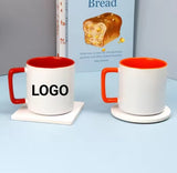 Custom Logo 11oz White Sublimation Colored Inner Handle Ceramic Coffee Mug Square Handle Sublimation Coffee Mug