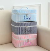 Bolsas organizadoras de viaje de lona a rayas personalizadas de gran capacidad con impresión de logotipo