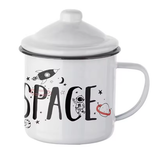Taza de café deportiva de esmalte blanco personalizada de 12 oz con tapa, venta al por mayor