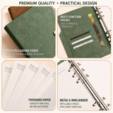 Custom Logo A5 Refillable PU Leather Notebook with 6-Ring Binder, 100 Sheets / 200 Pages, Business Journal Organizer