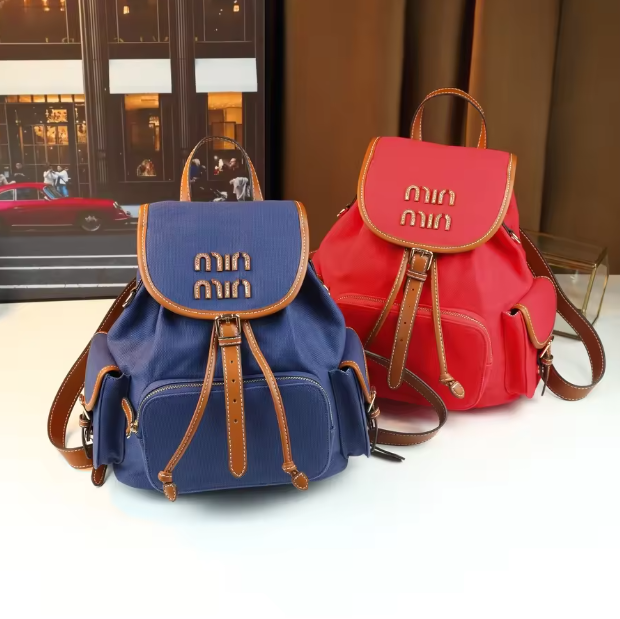 Custom Logo Fashion Backpack Women Cotton Drawstring Bag Leisure Multiple Pockets Stitching Drawstring Backpack