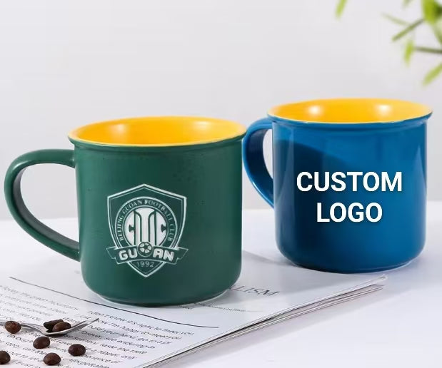 Tazas de cerámica para campamento con logotipo personalizado, 18 oz, mate, grabado, moteado, diseño personalizado