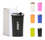 Vaso cuadrado personalizado multicolor de doble pared con aislamiento al vacío de acero inoxidable, taza de viaje con aislamiento térmico y tapa a prueba de fugas.