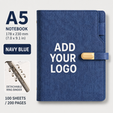 Custom Logo A5 Refillable PU Leather Notebook with 6-Ring Binder, 100 Sheets / 200 Pages, Business Journal Organizer