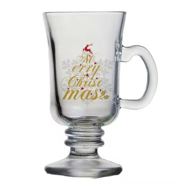 Taza de café irlandés con logotipo personalizado de 250 ml, taza de vidrio transparente para latte, taza de chocolate caliente con asa