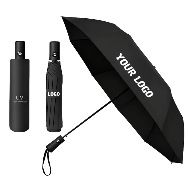 Paraguas Plegable Resistente al Viento con Varillas de Fibra de Vidrio con Protección UV Venta al por Mayor OEM, Paraguas Automático de 8 varillas con Logotipo