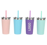 Custom Logo 12OZ Double Wall Stainless Steel Milk Cup Small Capacity Coffee Beer Mug With Straw