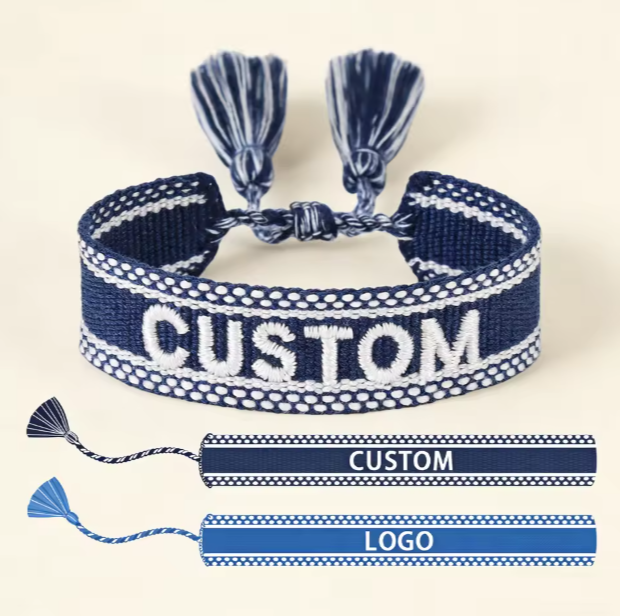 Custom Heart Bracelets Handmade Embroidered Wristband Cancer Awareness Bracelet Faith Hope Tassel Rope