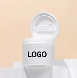 Crema desmaquillante blanca con logotipo personalizado, 50 g, 100 g, 150 g, manteca corporal, tarro de plástico, contenedor para cosméticos con cucharas y pinzas.