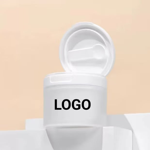 Crema desmaquillante blanca con logotipo personalizado, 50 g, 100 g, 150 g, manteca corporal, tarro de plástico, contenedor para cosméticos con cucharas y pinzas.