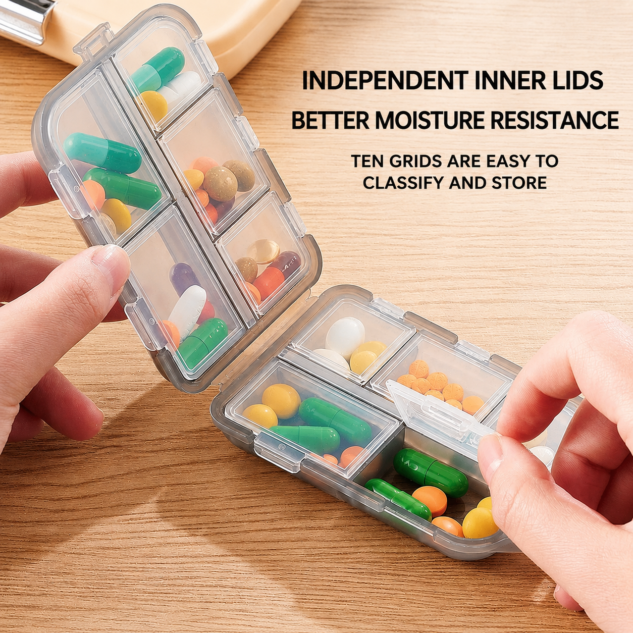 Custom Logo Portable Mini Double-Layer Pill Box – Compact Travel Medicine Organizer Case