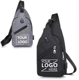Bolso bandolera informal personalizado con logotipo personalizado para hombre, bandolera de hombro con cargador USB para exteriores y logotipo.