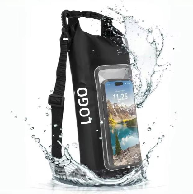 Mochila deportiva impermeable Qihang de 2L de PVC, ideal para actividades al aire libre, compatible con iPhone y navegación.