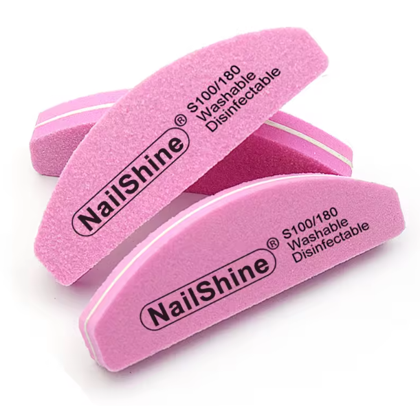 Mini limas pulidoras de uñas con esponja lavables, con logotipo personalizado, grano 100/180, de media luna 