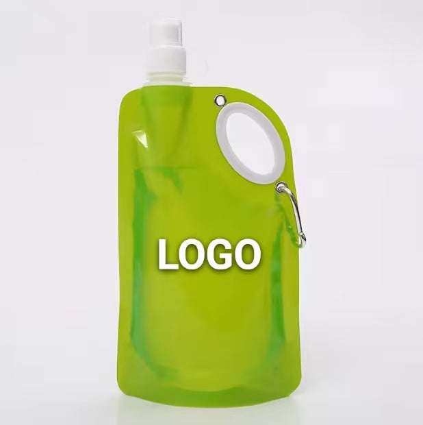Logo Collapsible Water Bottle Carabiner Premium Custom Promotional Gift for Sports Travel Business-Flat Foldable Design