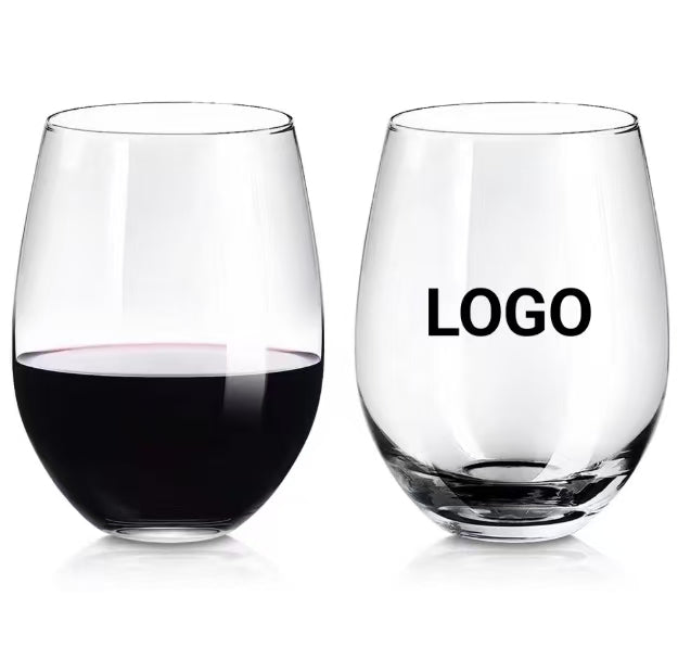 Copa de vino sin tallo personalizada con logotipo transparente impreso para vino tinto y blanco. Copa de vino sin tallo con monograma AZ.