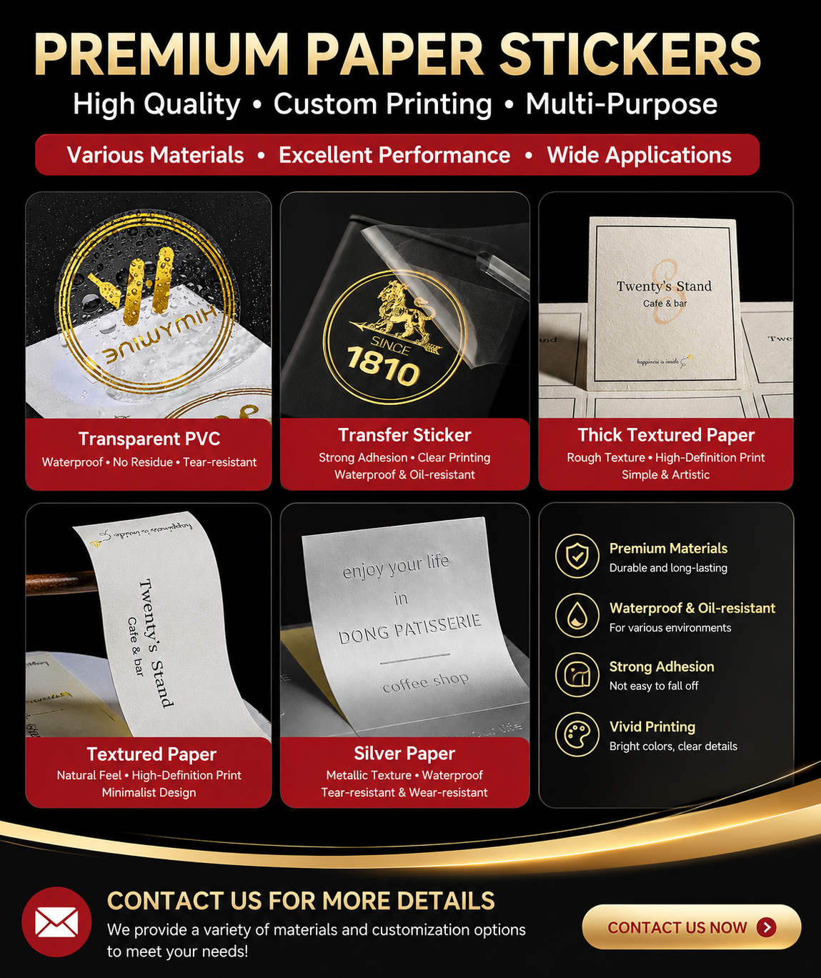 Pegatinas Personalizadas – PVC, Papel, Lámina Plateada, Pegatinas de Transferencia y Más