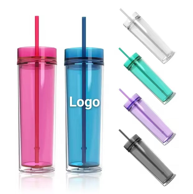 16oz Custom Slim Tumblers Double Wall Plastic clear Color Tumbler 500ml Drinking Water Bottles