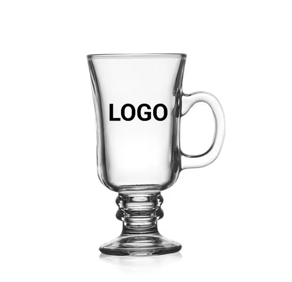 Taza de café irlandés con logotipo personalizado de 250 ml, taza de vidrio transparente para latte, taza de chocolate caliente con asa