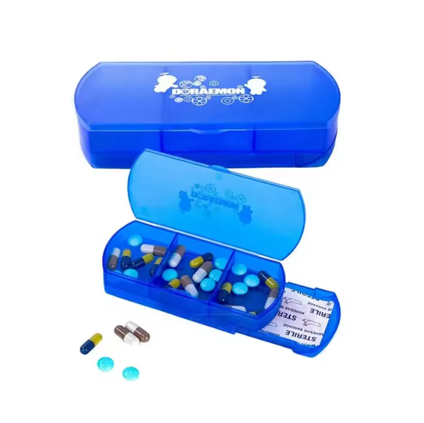 Custom Logo Popular Pharmacy Gift Plastic 2 in 1 Pill Box 3 Compartments and Bandage Dispenser