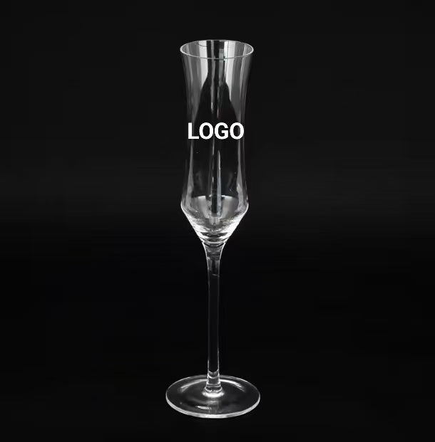 Copas de champán gruesas de cristal soplado a mano con impresión de logotipo personalizado, caja de regalo personalizada de alta calidad. 