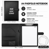Custom Logo A4 PU Leather Padfolio Portfolio Folder with Clipboard, Memo Pad, Card Holder & Pen Loop for Business Office