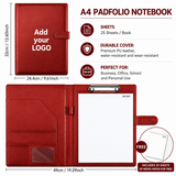 Custom Logo A4 PU Leather Padfolio Portfolio Folder with Clipboard, Memo Pad, Card Holder & Pen Loop for Business Office