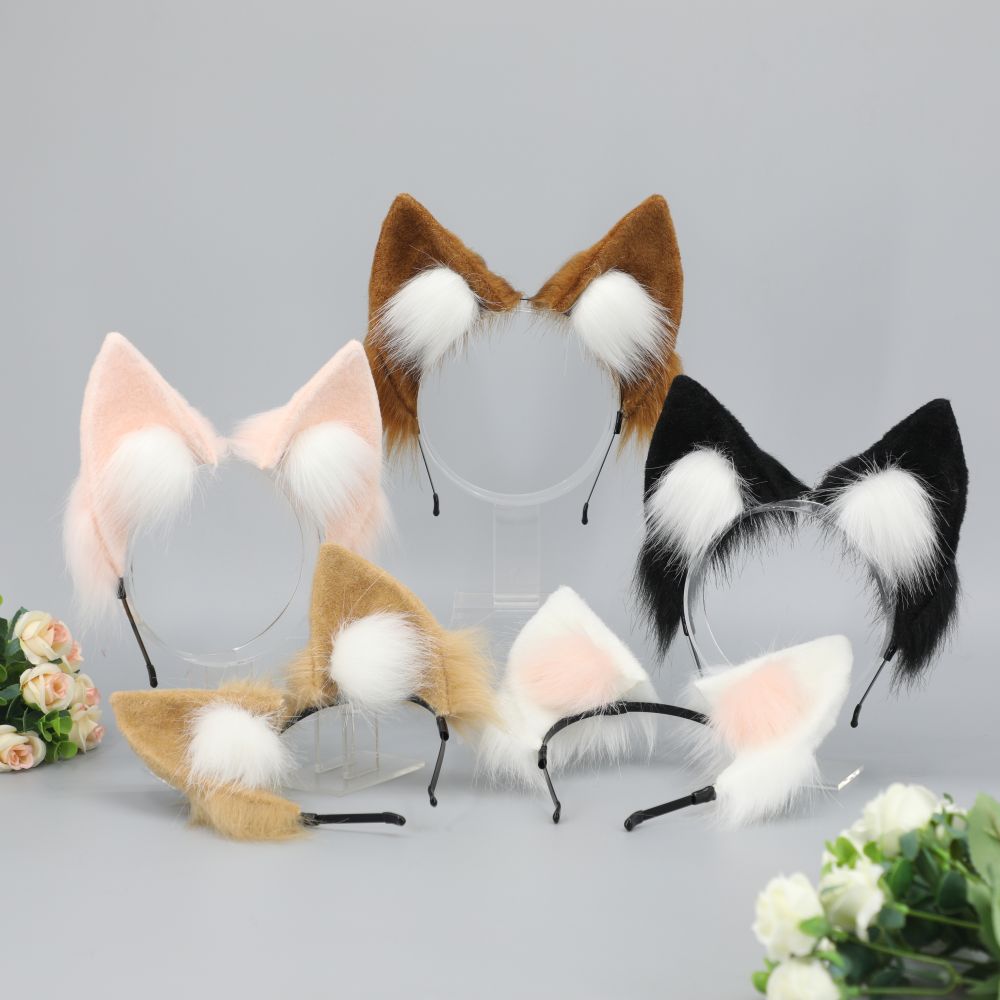 E0049 Standing Fox Ears Headband - Theme Park Headbands Upright Animal Ear Hairband for Women Girls Cosplay Carnival Headbands