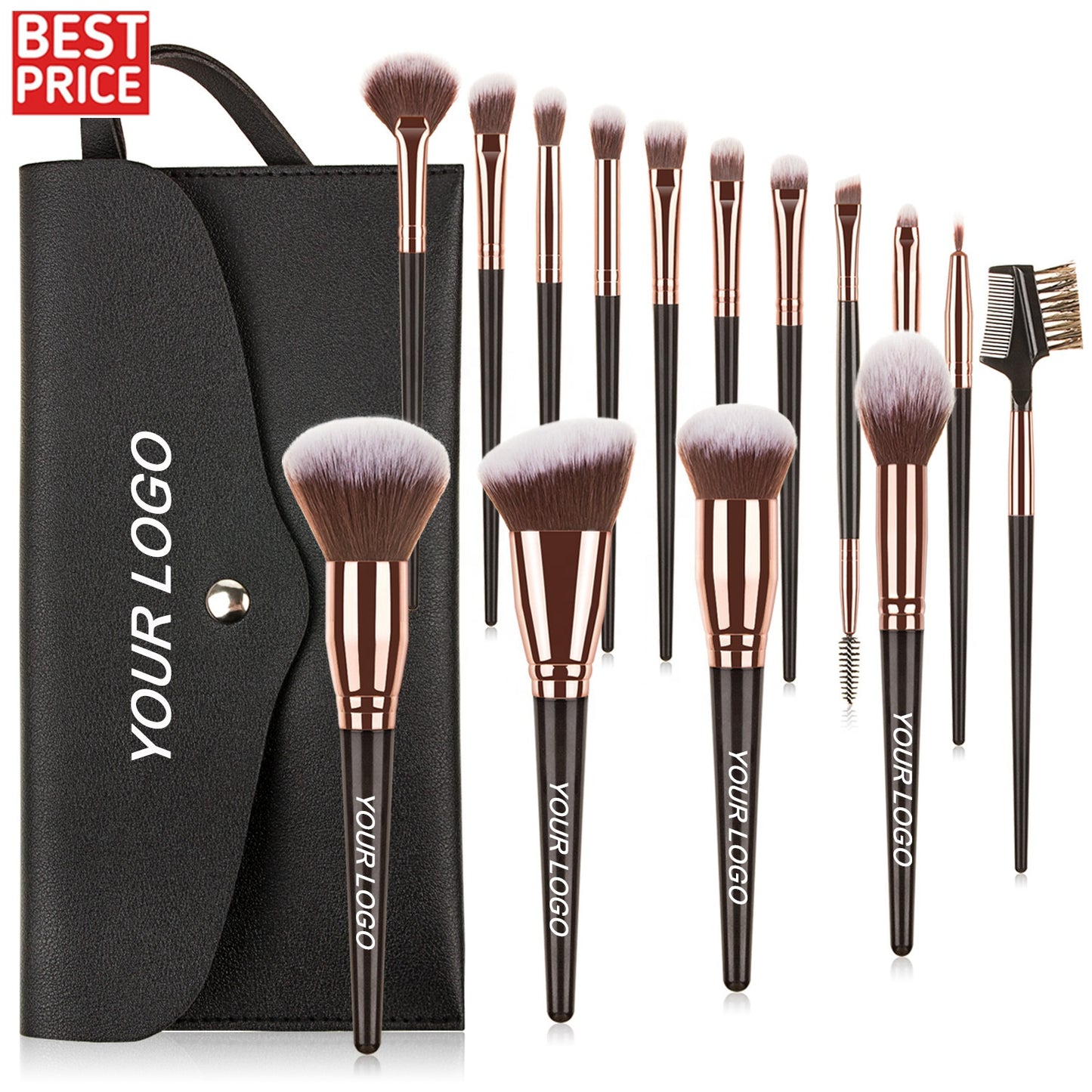 Wholesale Vegan Makeup Brush Set for Eye Shadow Professional Makeup Tool Custom Private Label Black Brown 15pcs Makeup Brush Set