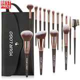 Wholesale Vegan Makeup Brush Set for Eye Shadow Professional Makeup Tool Custom Private Label Black Brown 15pcs Makeup Brush Set